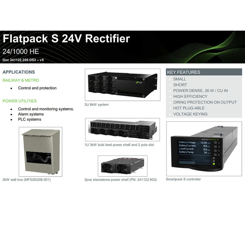 Eltek 24/1000 HE Rectifier Module 241122.205 Eltek Flatpack S 24/1000 HE rectifier module PN 241122.205, 1000W 24V high efficiency power supply