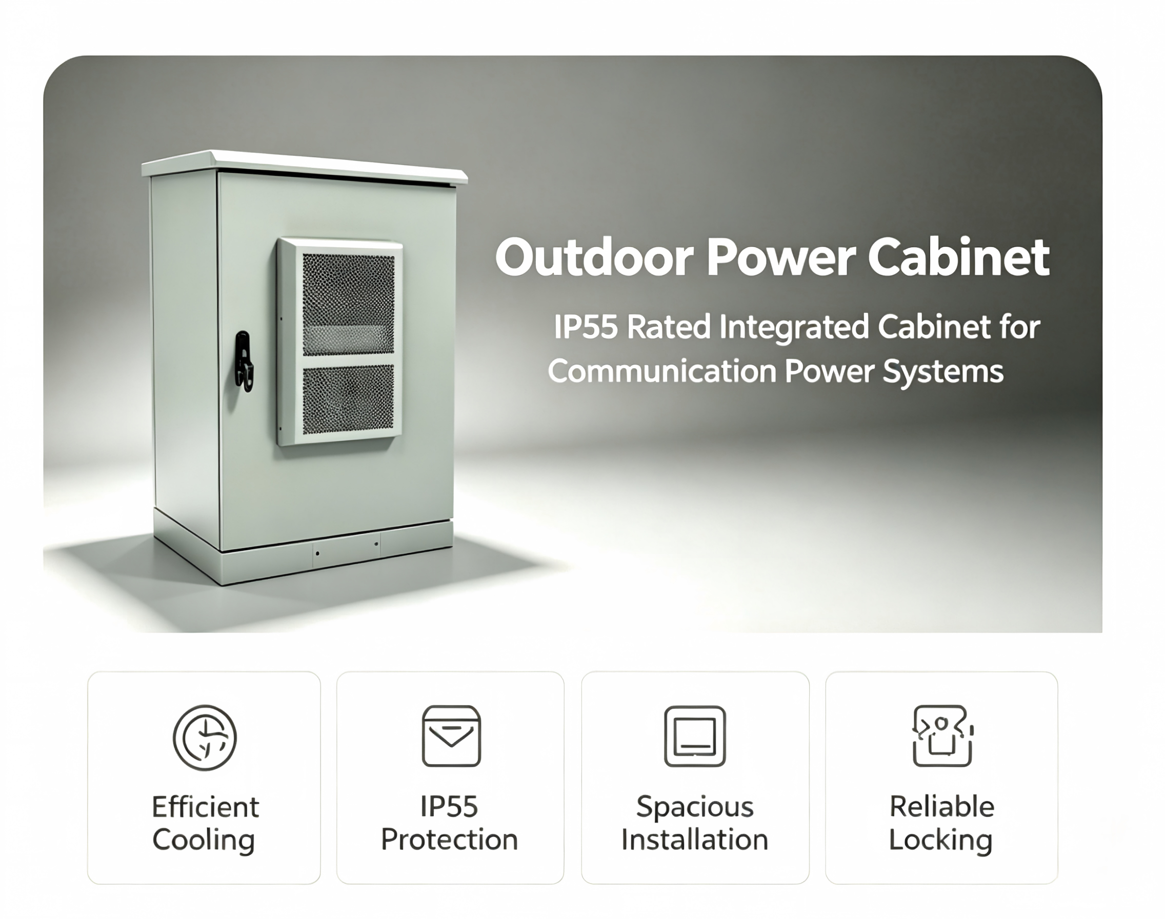 ODC24A-01 Thick Cold Rolled Steel Blank Outdoor Enclosure for Custom Telecom Power Equipment PCTELCO ODC24A-01 1200×800×350mm IP55 Empty Outdoor Telecom Cabinet 300W AC Air Condition Front View
