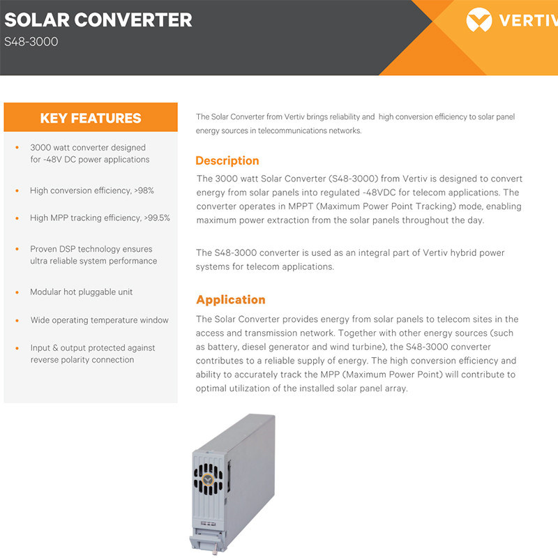 S48-3000 Solar Converter Module Vertiv S48-3000 1S483000 3000W MPPT PV Solar Charger Module 48V Telecom