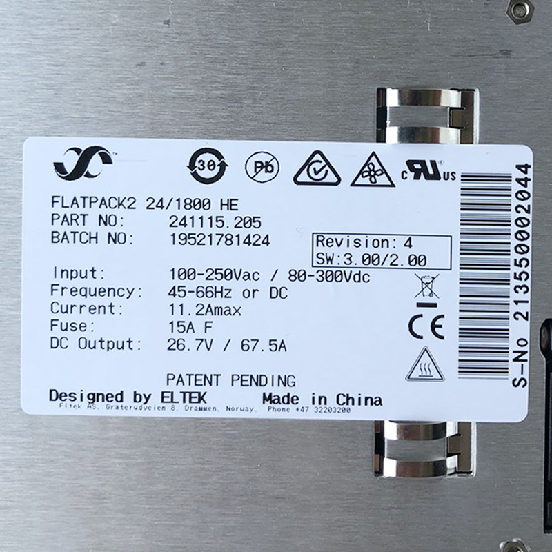 Eltek Flatpack2 24/1800 HE 241115.205 1800W 75A 24V Hot Swap Rectifier Module >95% Efficiency