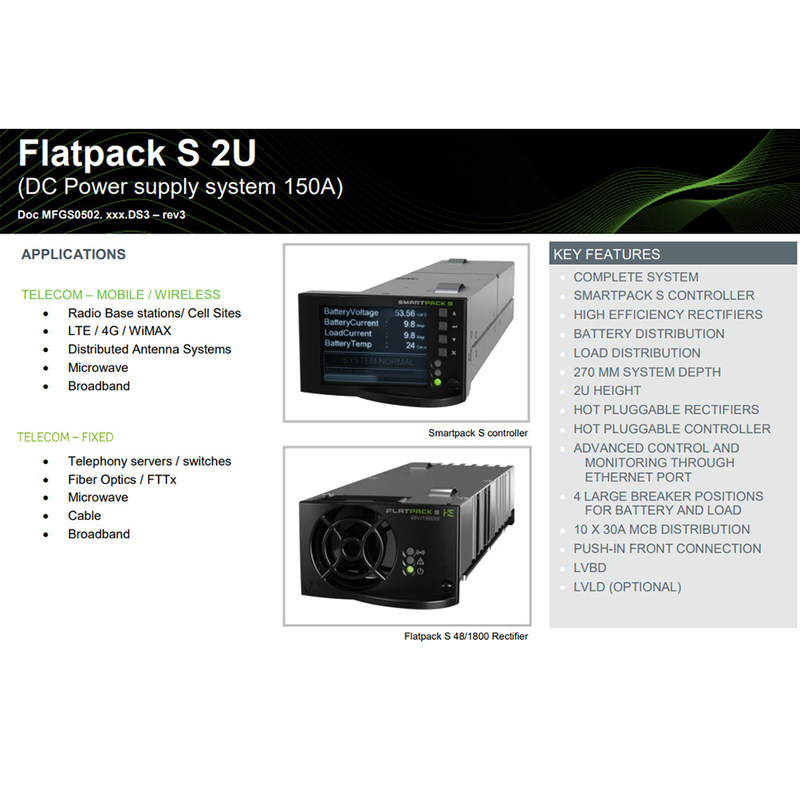 Eltek Flatpack S CTOS0502 2U DC Power System 48V 150A 9kW Smartpack S 48/1800HE Telecom Rectifier System