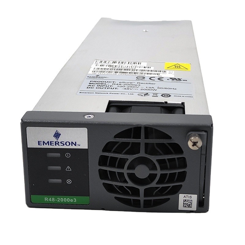 Vertiv R48-2000E3 eSure 2kW 96.2% Efficiency Rectifier for NetSure Power System Vertiv Emerson R48-2000E3 eSure 48V 42A 2000W Hot Swap Telecom Rectifier Module Front View